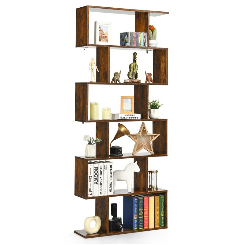 Tangkula 2 PCS 6-Tier S-Shaped Wooden Bookshelf Storage Bookcase Multifunctional  Display Stand Shelf, 5 of 9