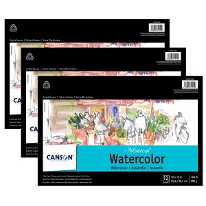 Canson Artist Series Montval Watercolor Pad, Foldover Binding, Foldover Binding, 12 Sheet, 10x15 inch, Pack of 3 - 1 of 4