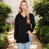 Anna-Kaci Women's Ribbed Long Sleeve V-Neck Pullover Top with Collar and Side Slits - 3 of 4