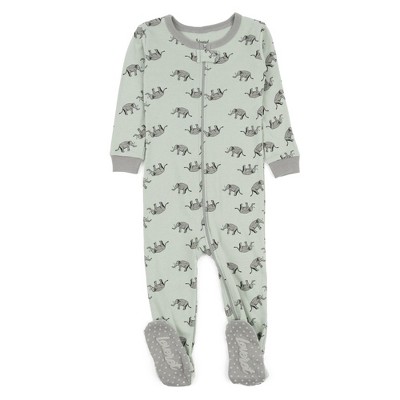 Image of Leveret Footed Cotton Pajamas Gray Elephant 6-12 Month