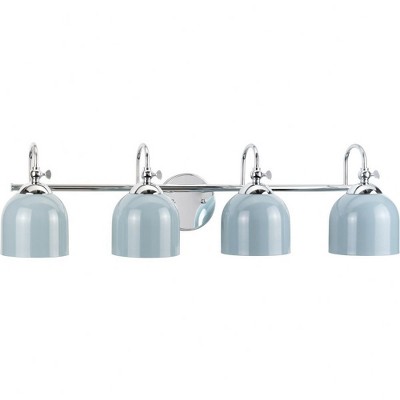 Progress Lighting Dalton 4-Light Wall Light in Polished Chrome with Coastal Blue Shade