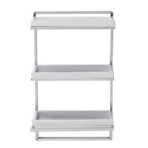 Danya B. 10.5" x 16" 3 Tier Wall Shelving Unit with Towel Rack and Trays Chrome/White: Floating Storage, Metal Frame - 1 of 4