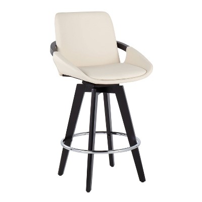 Cosmo Cream Faux Leather Swivel Counter Stools with Dark Wood Legs, Set of 2