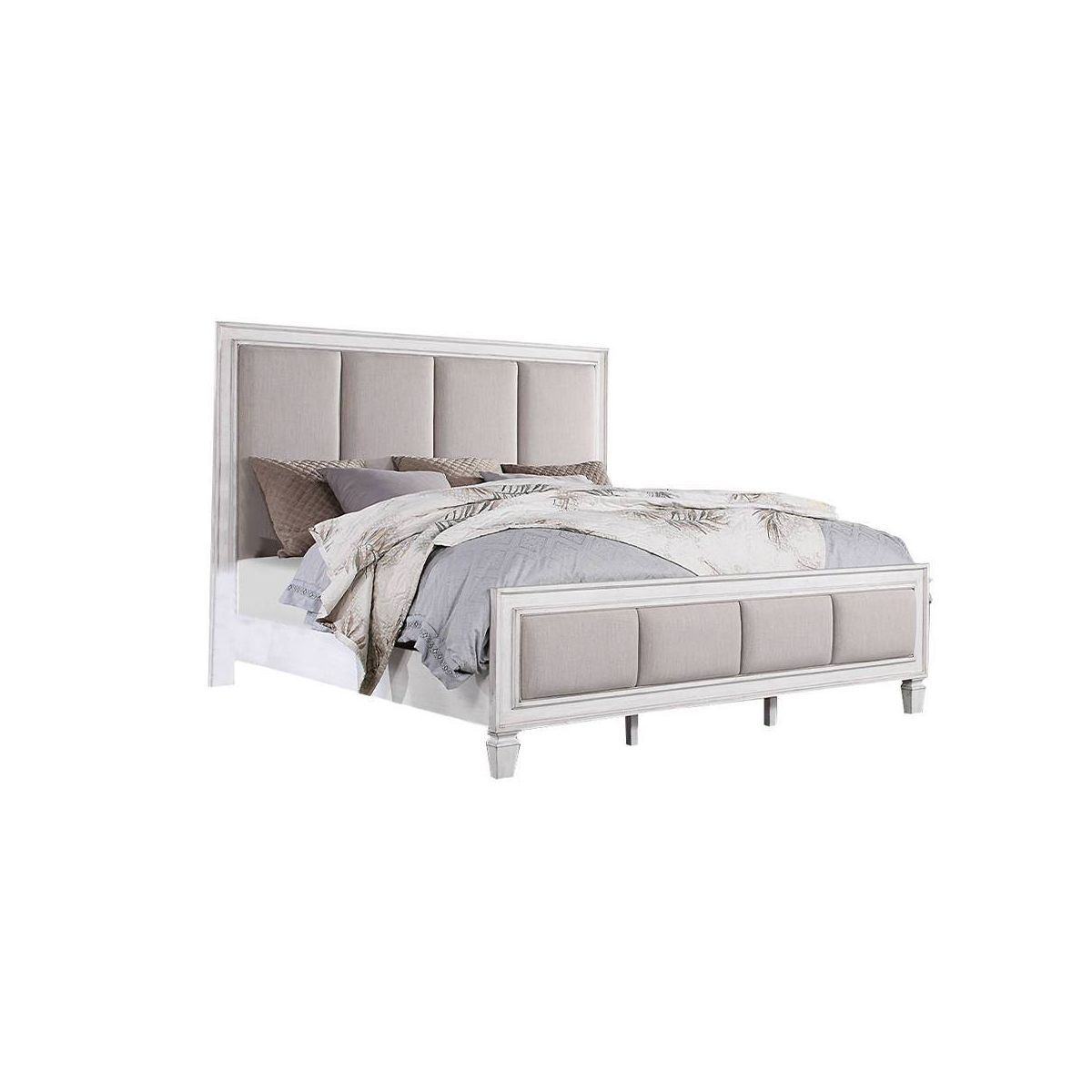 88" Eastern King Bed Katia Bed Light Gray Linen, Rustic Gray Weathered White Finish - Acme Furniture
