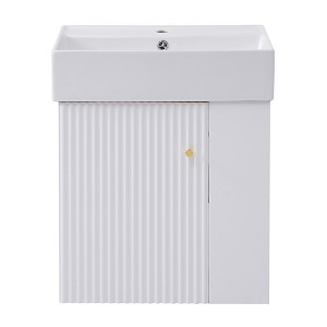 Vynxaria 21.6" White Modern Floating Bathroom Storage Cabinet with Right Side Storage - 1 of 4