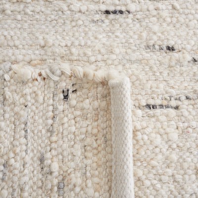 Ivory Flat Woven Square Wool Area Rug