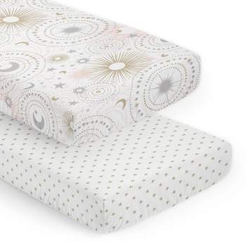 Sweet Jojo Designs Girl Fitted Crib Sheets Set Celestial Blush Pink Gold White 2pc
