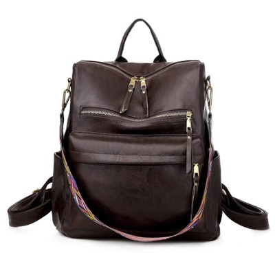 DSVIMOY Women Removable Strap Nylon Backpack with Internal Pocket, Large Capacity Backpack, Coffee, 13"*7"*2.3"