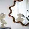 FONTOI Wooden Accent Wall Mirror Unique Wave Frame Decorative Modern Home Accent for Living Room Bedroom or Entryway, Brown, 30"*1.4"*31.2" - 3 of 4