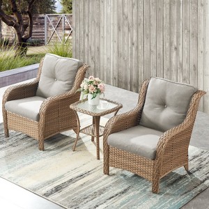 Buenhomino 3 Pieces Patio Furniture Set, PE Rattan Wicker Patio Set with Two Outdoor Chairs and Table for Porch, Garden Poolside Balcony - 1 of 4