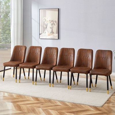 NicBex PU Leather Dining Chairs Set of 6,Armless Upholstered Kitchen Chair with High Backrest and Silver-Toned Metal Leg for Dining Room,Kitchen