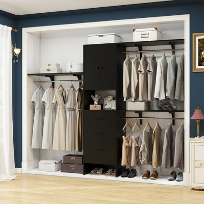 Aheaplus 20"-96" W Wooden Closet System with Doors and Drawers