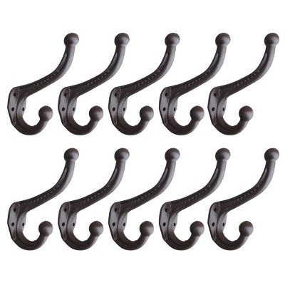 Phiestina 10pcs Vintage Style Cast Iron Wall Coat Hooks - Brown