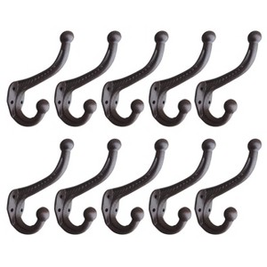 Phiestina 10pcs Vintage Style Cast Iron Wall Coat Hooks - Brown - 1 of 4