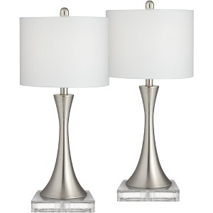 360 Lighting Gerson Modern Table Lamps Set of 2 with Square Risers 25 1/2" High Brushed Nickel Dimmers LED White Drum Shade for Bedroom Living Room - 1 of 4
