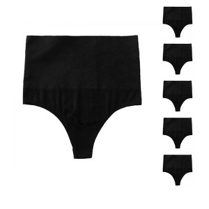 INSPIRE CHIC Women's Tummy Control Comfortable Slimmer High Waist Solid Thongs 6 Packs - 1 of 4