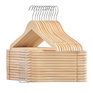 24-Pack Wooden Hangers with Pants Bar and 360° Swivel Hooks, Natural Beige Maple Wood Closet Organizers for Jackets Coats - 1 of 4