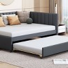 Full Size Upholstered Bed with Pull-Out Trundle and Backrest, Linen Sofa Bed for Apartment or Guest Room-Baofuwish - 3 of 4
