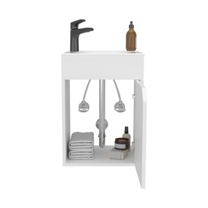 SEVOBAL Bathroom Vanities 60cm Floating One Door Vanities with Resin Sink and Two Shelves for Bathroom Storage, White, 25.98"*18.9"*11.02" - 1 of 4