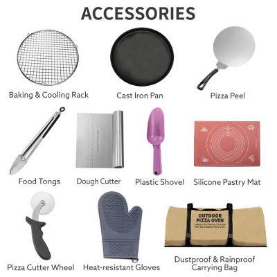 Outdoor 12" Automatic Rotatable Pizza Ovens Portable Stainless Steel Wood Fired Pizza Maker with Built-in Thermometer Pizza Cutter Carry Bag