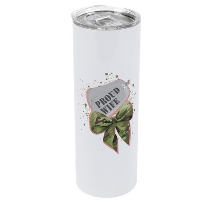 Elanze Designs 20 Ounce Stainless Steel On the Go Travel Tumbler With Push Top Lid, Proud Wife Military Bow