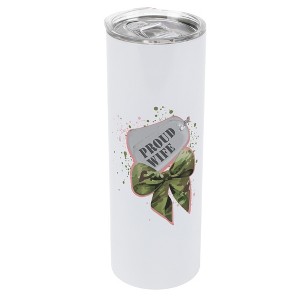 Elanze Designs 20 Ounce Stainless Steel On the Go Travel Tumbler With Push Top Lid, Proud Wife Military Bow - 1 of 1