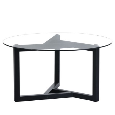 Lirago Round Glass Coffee Table Modern Cocktail Table Easy Assembly with Tempered Glass Top & Sturdy Wood Base (Black)