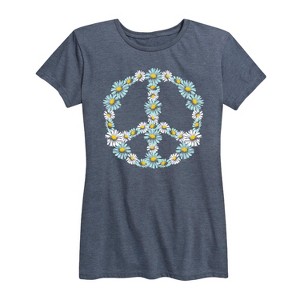 Women's - Instant Message - Floral Peace Sign Short Sleeve Graphic T-Shirt - 1 of 4