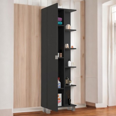Alilang 8.45 Inch Tall Storage Cabinet with Open Shelves and Enclosed Door for Bathroom or Living Room Organization - Black