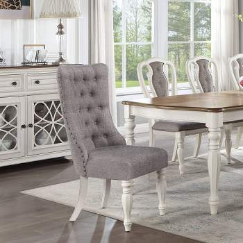 22.38" Florian Dining Chair Gray Fabric and Antique White Finish - Acme Furniture