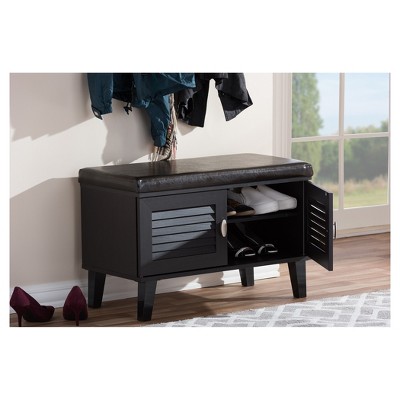 Espresso Modern Entryway Bench with Cushioned Seat and Shoe Storage
