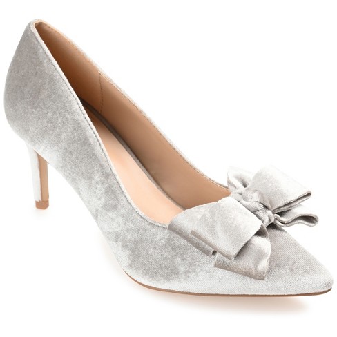 Journee Collection Womens Crystol Slip On Low Stiletto Pointed Toe Pumps,  Grey 6.5