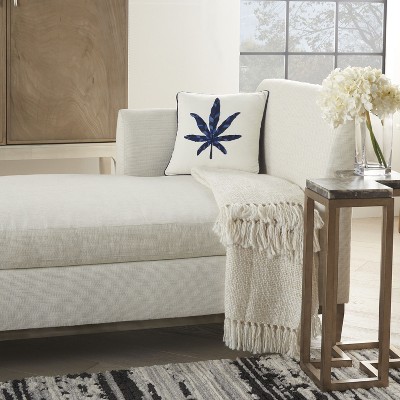 Ivory and Indigo Embroidered Square Throw Pillow Set