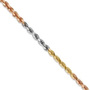 Black Bow Jewelry 4mm, 14k Tri-Color Gold, D/C Solid Rope Chain Necklace - 1 of 4