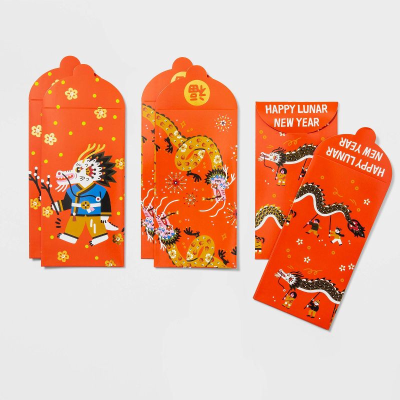 6ct Lunar New Year Youthful Red Envelopes with Gold Foil, 1 of 4