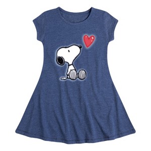 Girls' - Peanuts - Snoopy Heart Fit & Flair Cap Sleeve Graphic Dress - 1 of 4