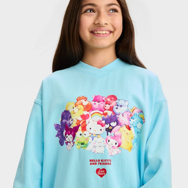 Girls&#39; Hello Kitty x Care Bears Fleece Pullover Sweatshirt - Light Blue, 2 of 4