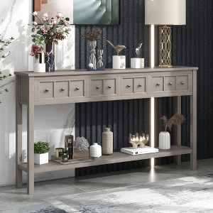 SAINTCY Rustic Entryway Console Table 60'' Long | Farmhouse Sofa Table with Two Different Size Drawers and Bottom Shelf - 1 of 4