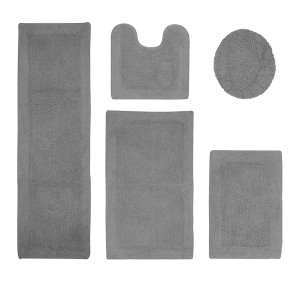 Edge Bath Rug 100% Premium Cotton Ultra-Soft Water Absorbent Tufted Solid Reversible 5 Piece Bathroom Rug Set for Machine Washable Bathmat - 1 of 4