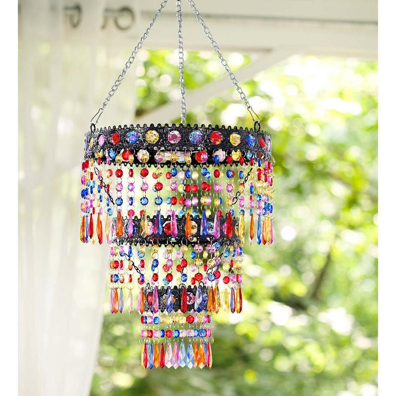 Wind & Weather Colorful Beaded Three-Tier Solar-Powered Mini-Chandelier Metal Light, 3 of 4