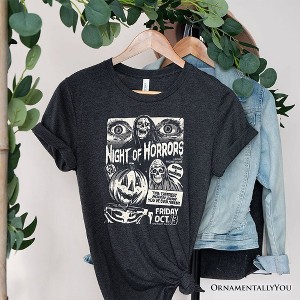 Night of Horrors Retro Halloween T-Shirt, Vintage Poster Tee for Spooky Season Fans| OrnamentallyYou - 1 of 4
