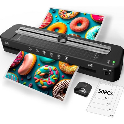 CRENOVA 13" A3 Laminator Machine All-in-One Set with 50 Sheets, Black, Built-in Cutter & Corner Rounder, Hot/Cold for School & Home