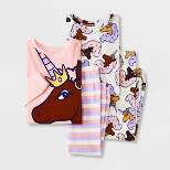 Toddler Girls' 4pc Afro Unicorn Striped Snug Fit Pajama Set - Pink