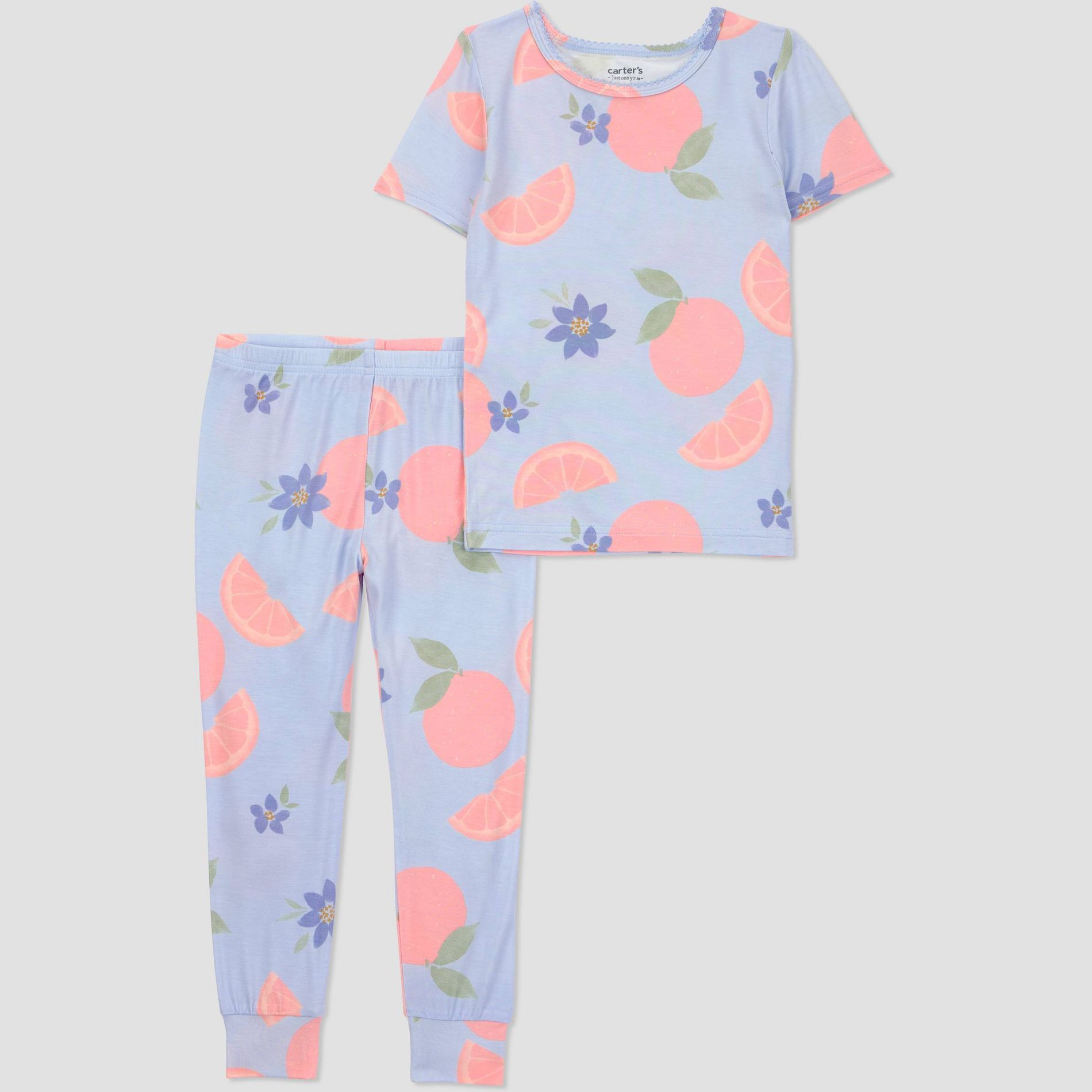 Carter's Just One You® Toddler Girls' 2pc Short Sleeve Comfy Soft Snug Fit Fruit Pajama Set - Blue 3T