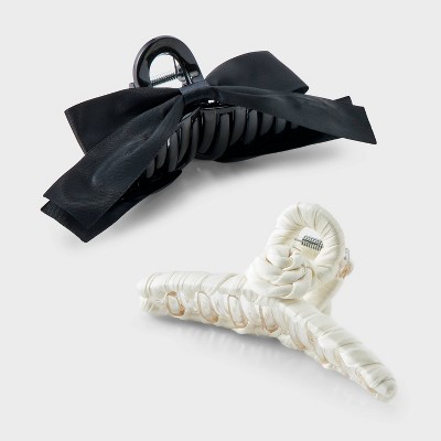 Girls' 2pk Rosette and Bow Claw Clip Set - art class™ Black/White: Hair Styling Accessories for All Hair Types