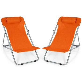 Costway Set of 2 Beach Chair Portable 3-Position Lounge Chair w/ Headrest Blue\Green\Orange