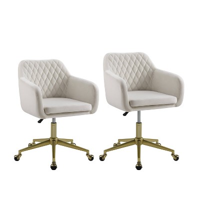 ErgoQuilt 25'' Off-White Fabric Swivel Office Chair with Gold Metal Base