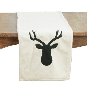 Saro Lifestyle Faux Fur Reindeer Table Runner, 16"x72", Green - 1 of 3