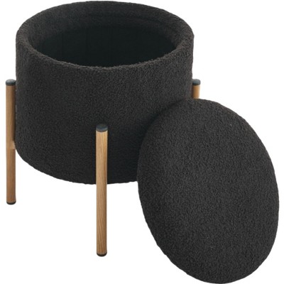 FURNIinspire Ottomans And Benches Modern Round Storage Ottoman With Removable Lid Storage Metal Base Ottoman Footstool, Black, 13.00"*13.00"*15.80"
