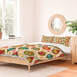Deny Designs Full/Queen carriecantwell Meowy Christmas Duvet Cover and Pillow Sham Green - 1 of 4